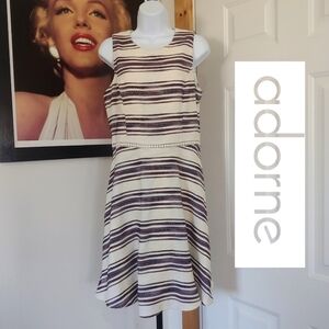 Adorne Dress, Women's Size 10, Cream/Navy Blue/Maroon